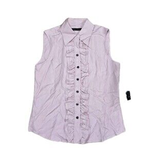 Perry Ellis Collared Button Down Ruffle Blouse 100% Silk NEW Womens Size 4